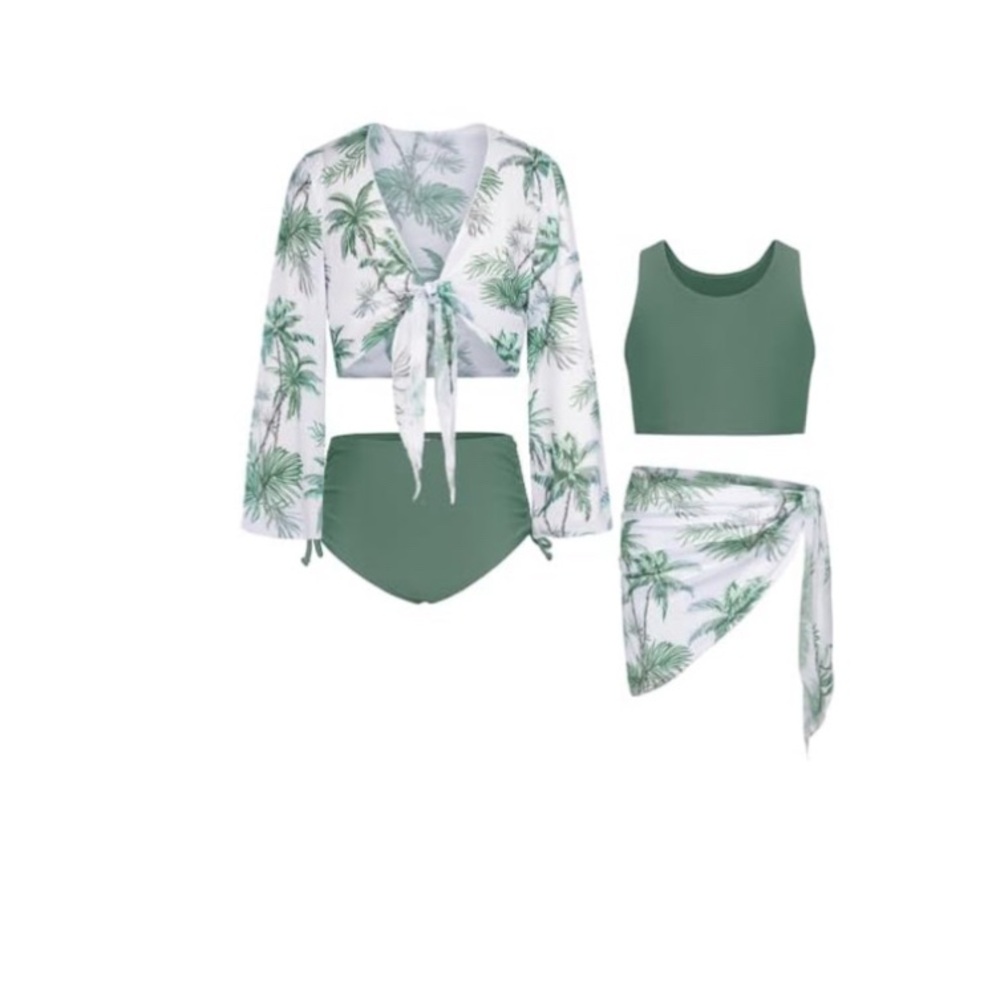 Kids Tropical Palm Print Swim Set